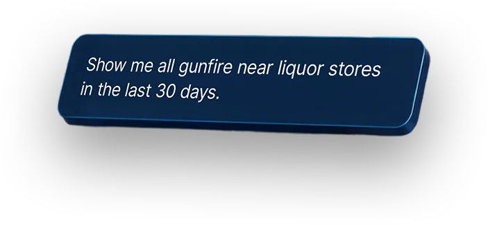 Show me all gunfire near liquor stores in the last 30 days.