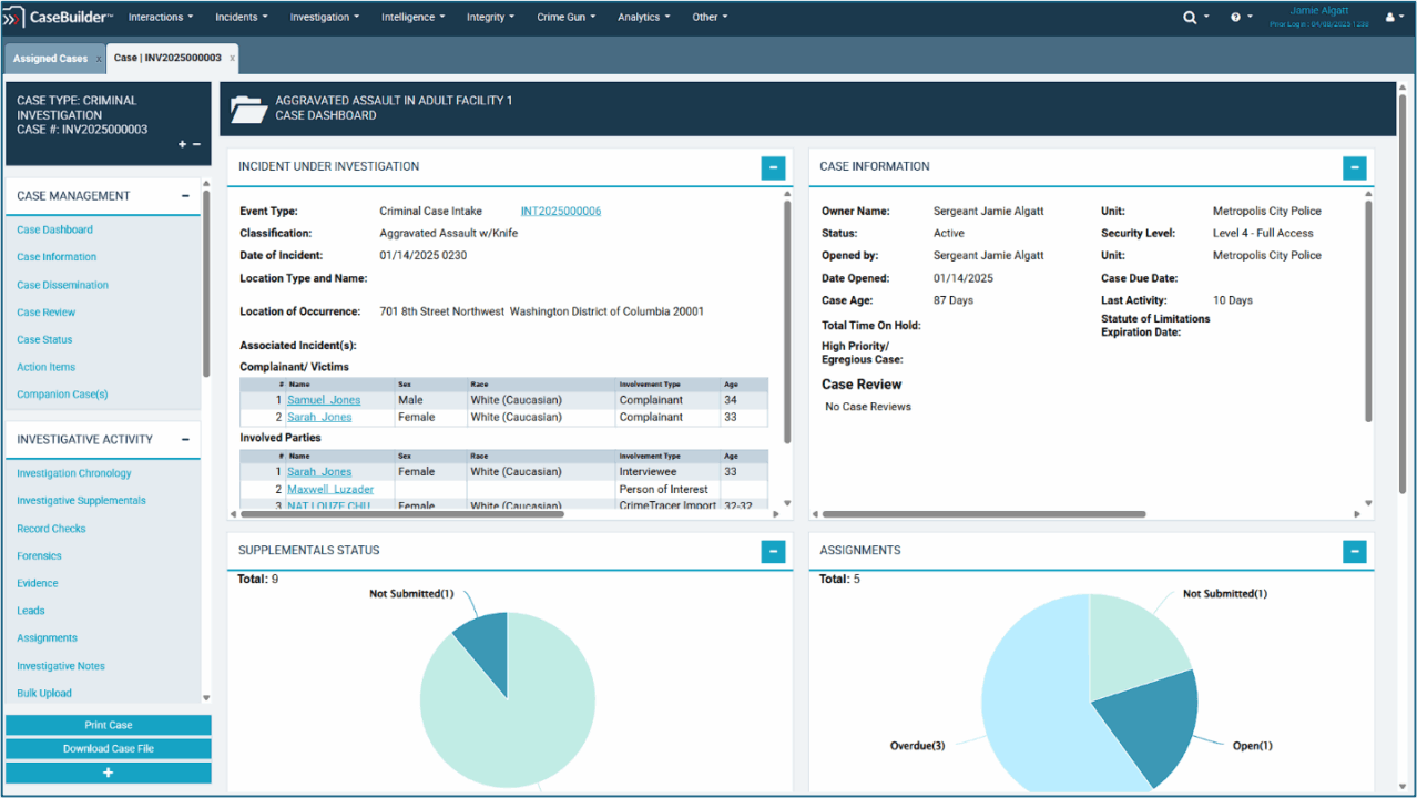 Screenshot of CaseBuilder investigation solution for prison and jail investigations.