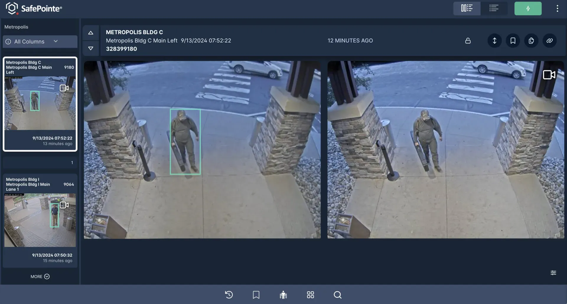 SafePointe identifying the person carrying a weapon among a group walking through a screening lane