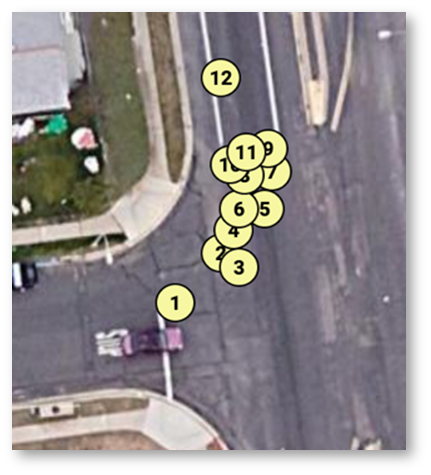 ShotSpotter map overlay with locations of gunfire, and order.