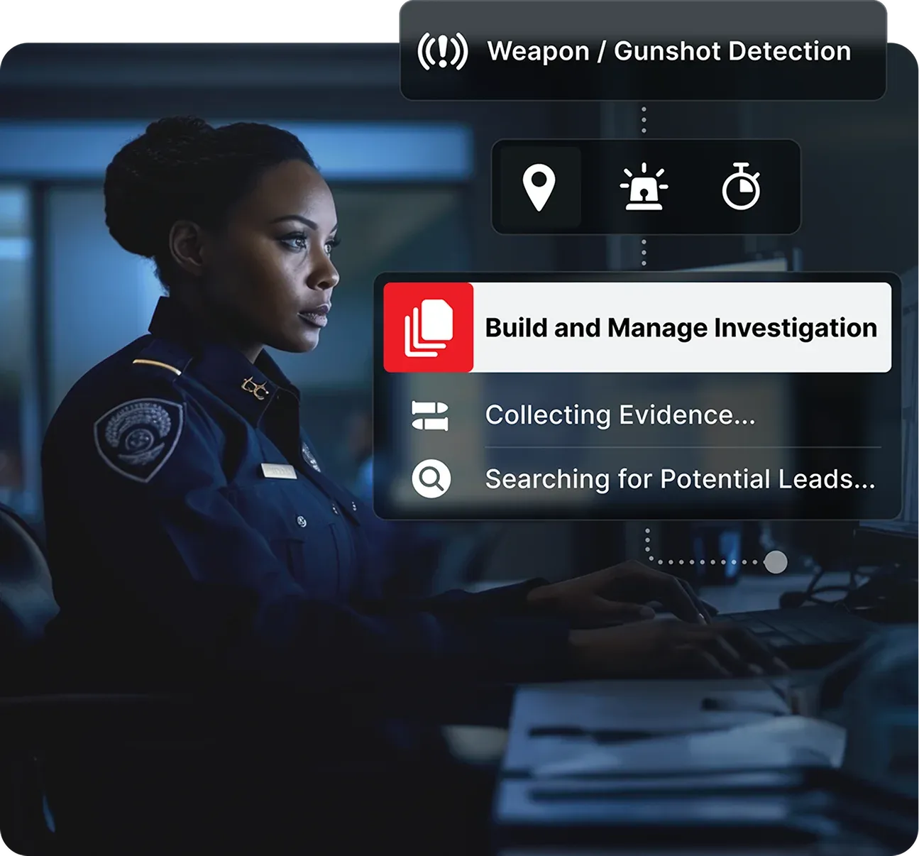 Female officer in front of computer