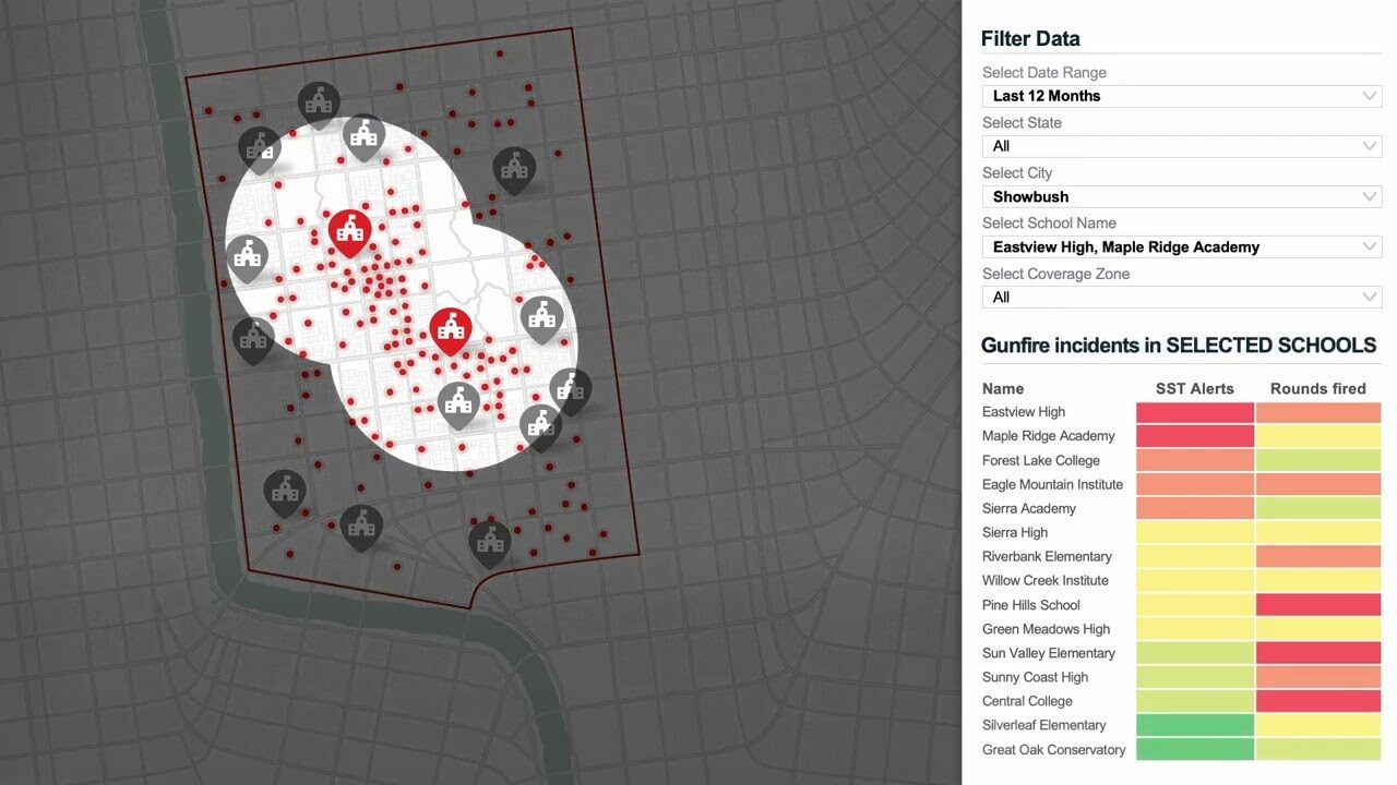 a map with a lot of red dots on it