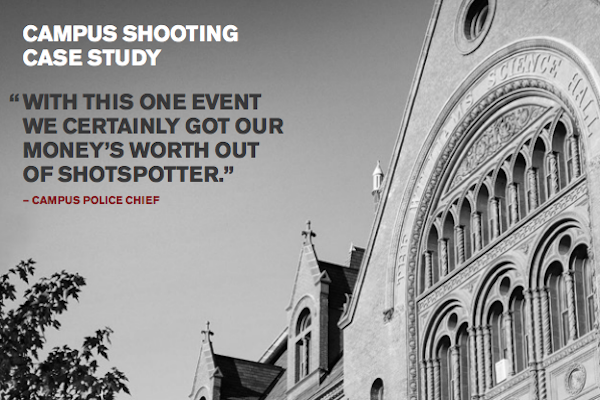 a black and white photo of a building with a caption that reads campus shooting case study with this one event we certainly got our