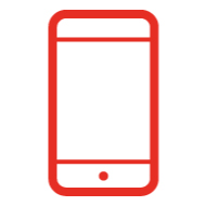 a red line drawing of a cell phone