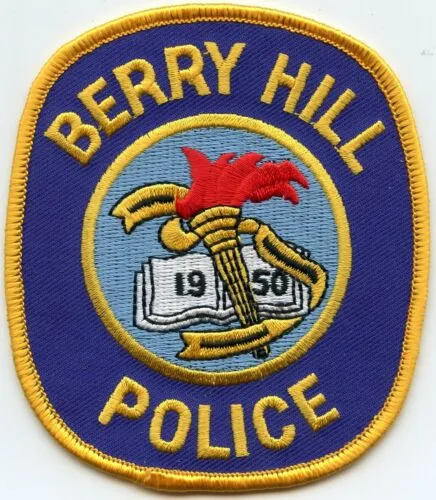 a blue and yellow patch with the words berry hill police on it