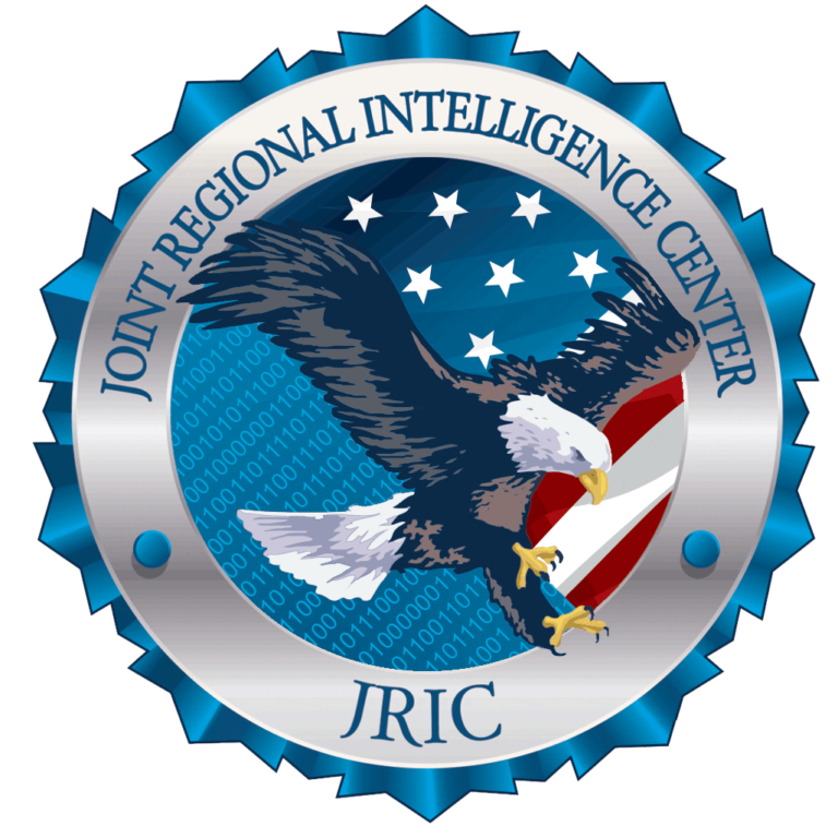 a blue seal with an eagle and an american flag