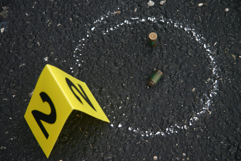 Crime scene number and chalk outline