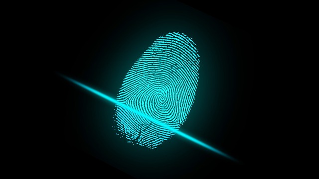 a fingerprint on a black background with a blue light