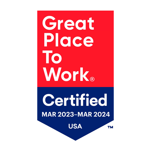 a red, white and blue banner with the words great place to work