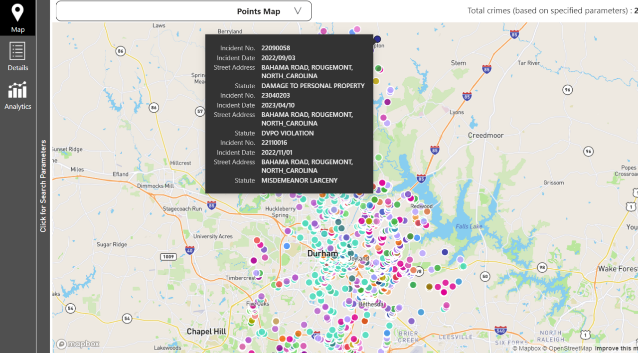 Crime Map hover over pin