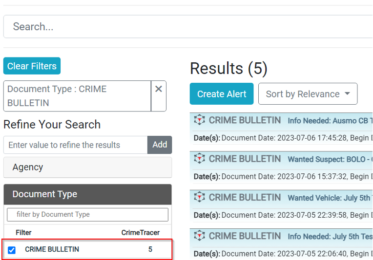 crime bulletin search