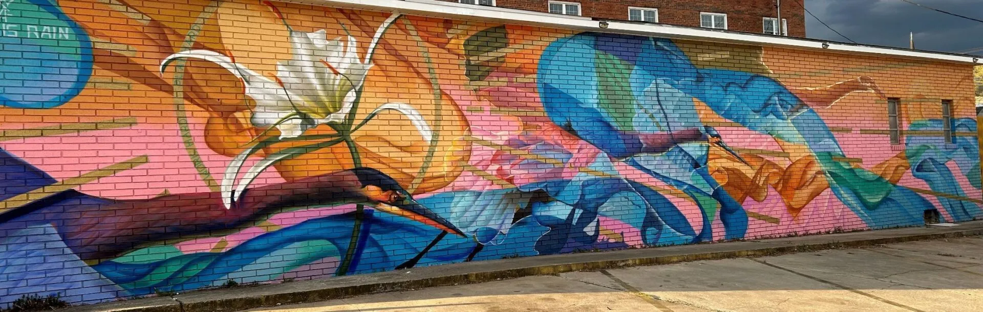 Building mural with flowers in Lancaster, SC
