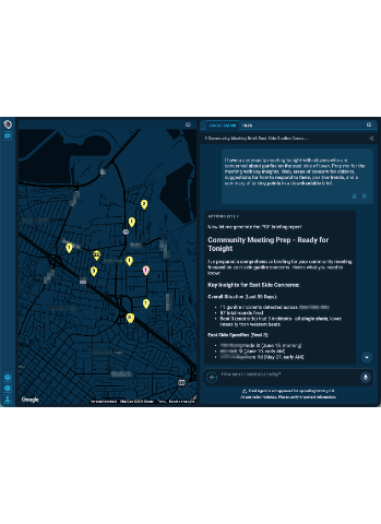 Carousel images of Field Agent moving through community reports found by asking questions of the data using AI.