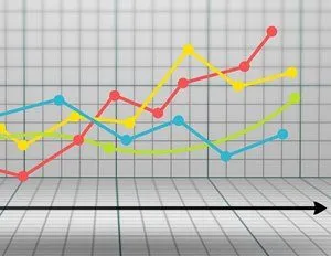 a line graph with an arrow pointing upward