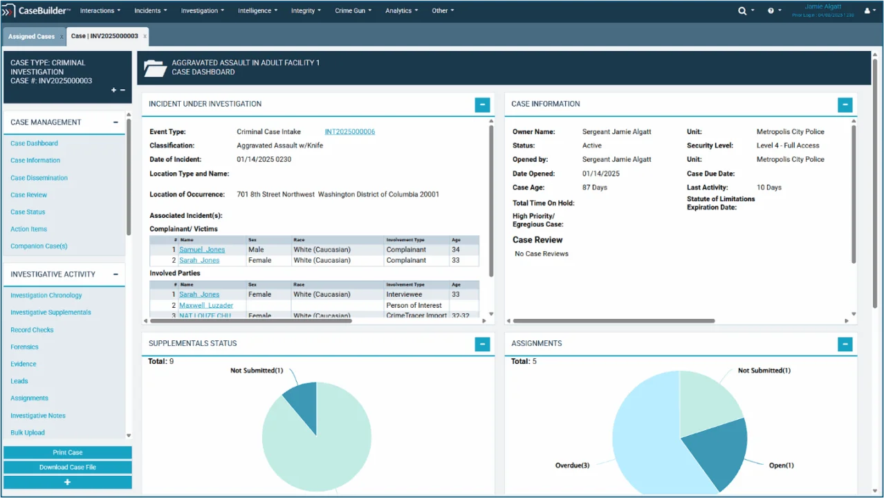 Screenshot of CaseBuilder investigation solution for prison and jail investigations.
