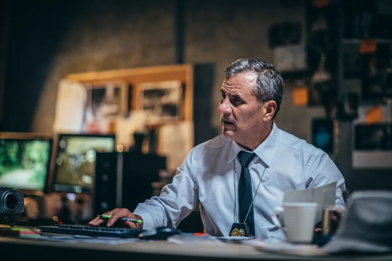 a man sitting at a desk in front of a computer