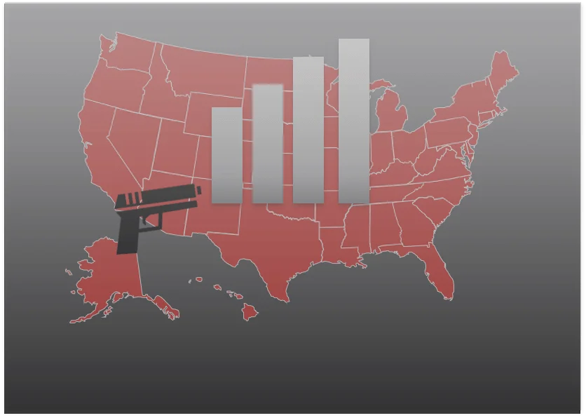 a map of the united states with a gun on it