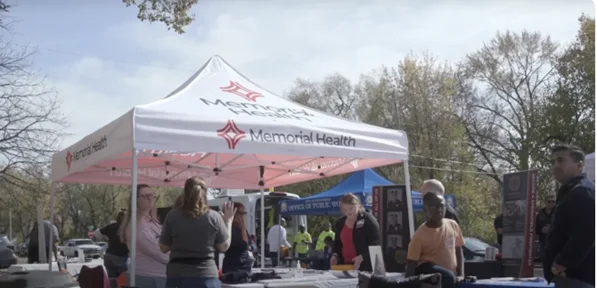 Information tent at an event during the Build Springfield Initiative event in Springfield, Illinois.