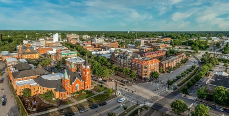 Aerial view of Fayetteville, North Carolina.