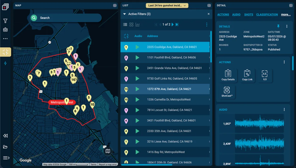 View of the InSight screen in ShotSpotter.