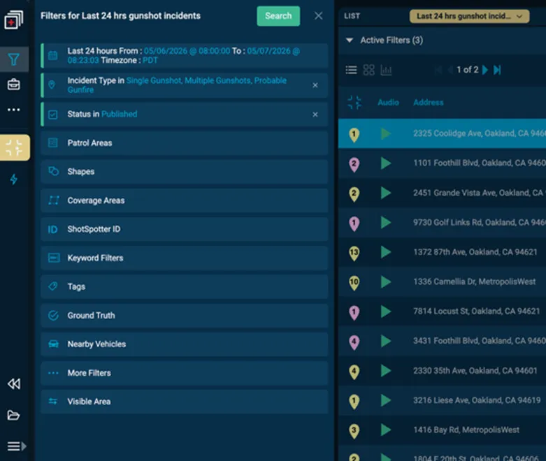 View of the InSight screen in ShotSpotter.