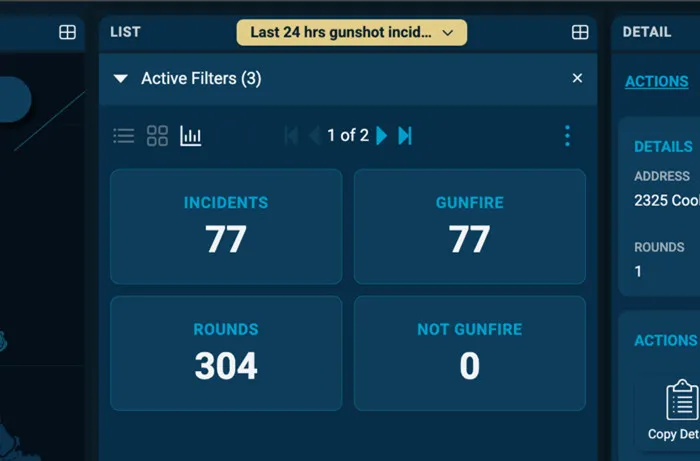 View of the InSight screen in ShotSpotter.